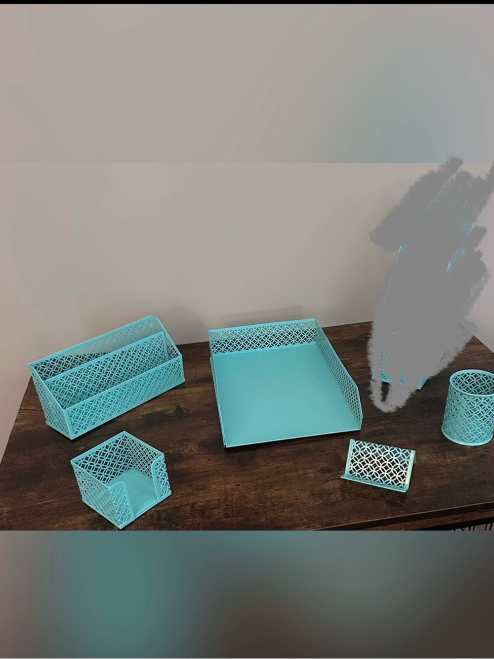 5-Piece Metal Desk Organizer Set Aqua Blue